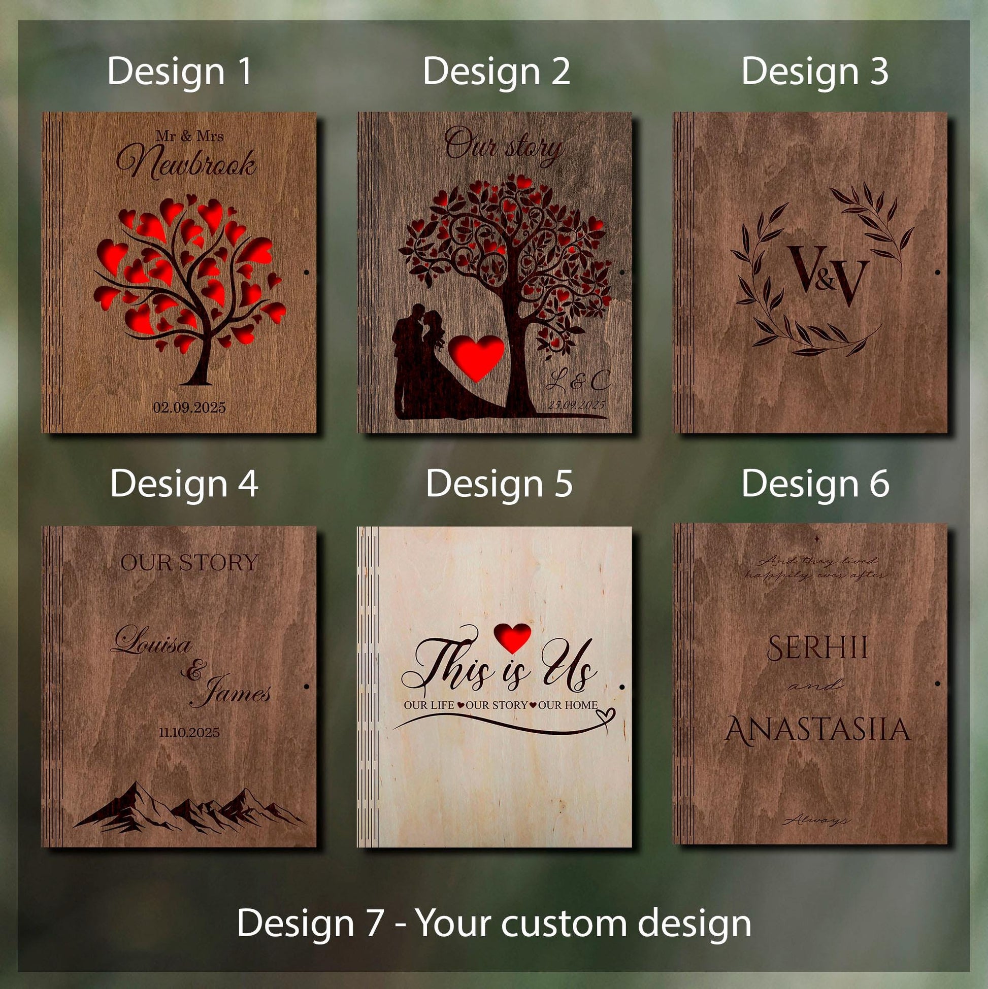 Love story wooden album, wedding photo album, gift for couple, engagement journal