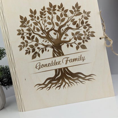 Family photo album, Wooden photo book, Elegant wooden family tree photo keepsake