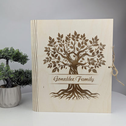 Family photo album, Wooden photo book, Elegant wooden family tree photo keepsake