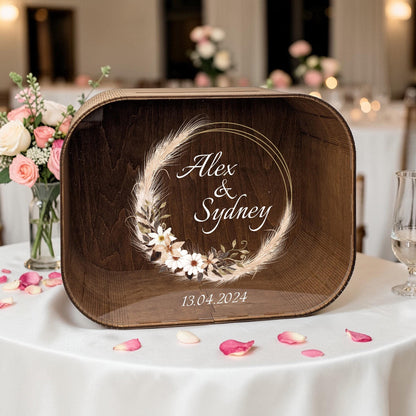 3 Piece Wedding Set, Aesthetic Wedding Decor, Wooden Card Box Guest Book and Personalized Boutonnieres Set