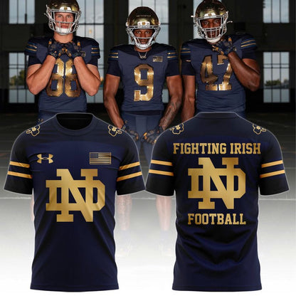 Notre Dame Fighting Irish Football Tshirt- Navy Blue & Metallic Gold
