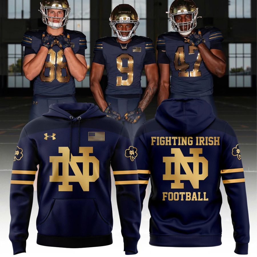 Notre Dame Fighting Irish Football Hoodie - Navy Blue & Metallic Gold