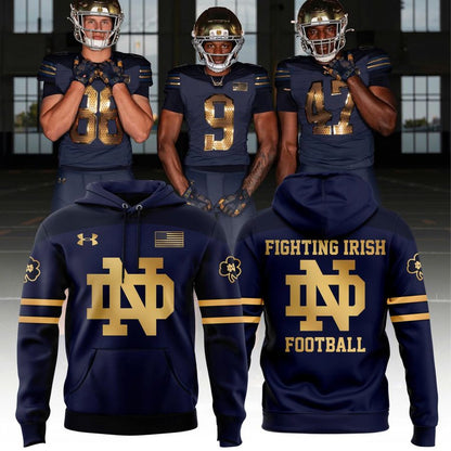 Notre Dame Fighting Irish Football Hoodie - Navy Blue & Metallic Gold