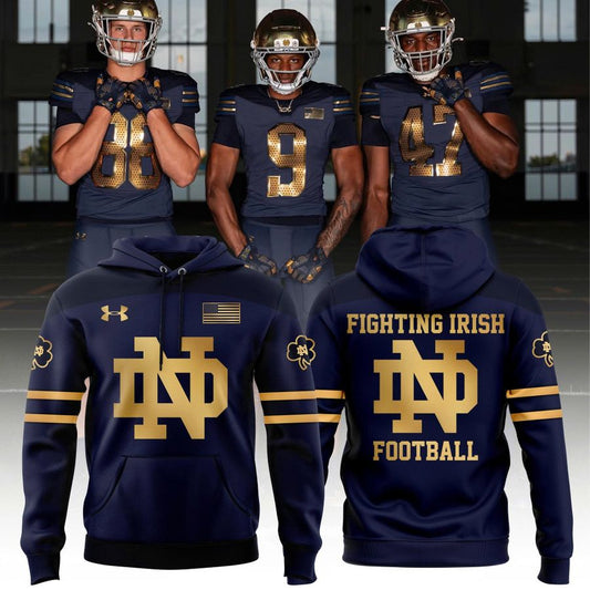 Notre Dame Fighting Irish Football Hoodie - Navy Blue & Metallic Gold