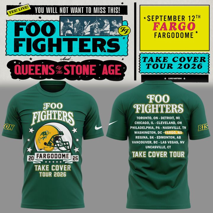 New Shirt Foo Fighters x North Dakota State Bison Football - Take Cover Tour 2026 T-Shirt