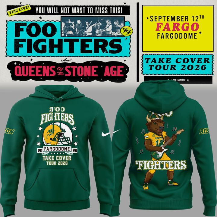Pefect Hoodie Foo Fighters x NDSU Football - Take Cover Tour 2026 Hoodie