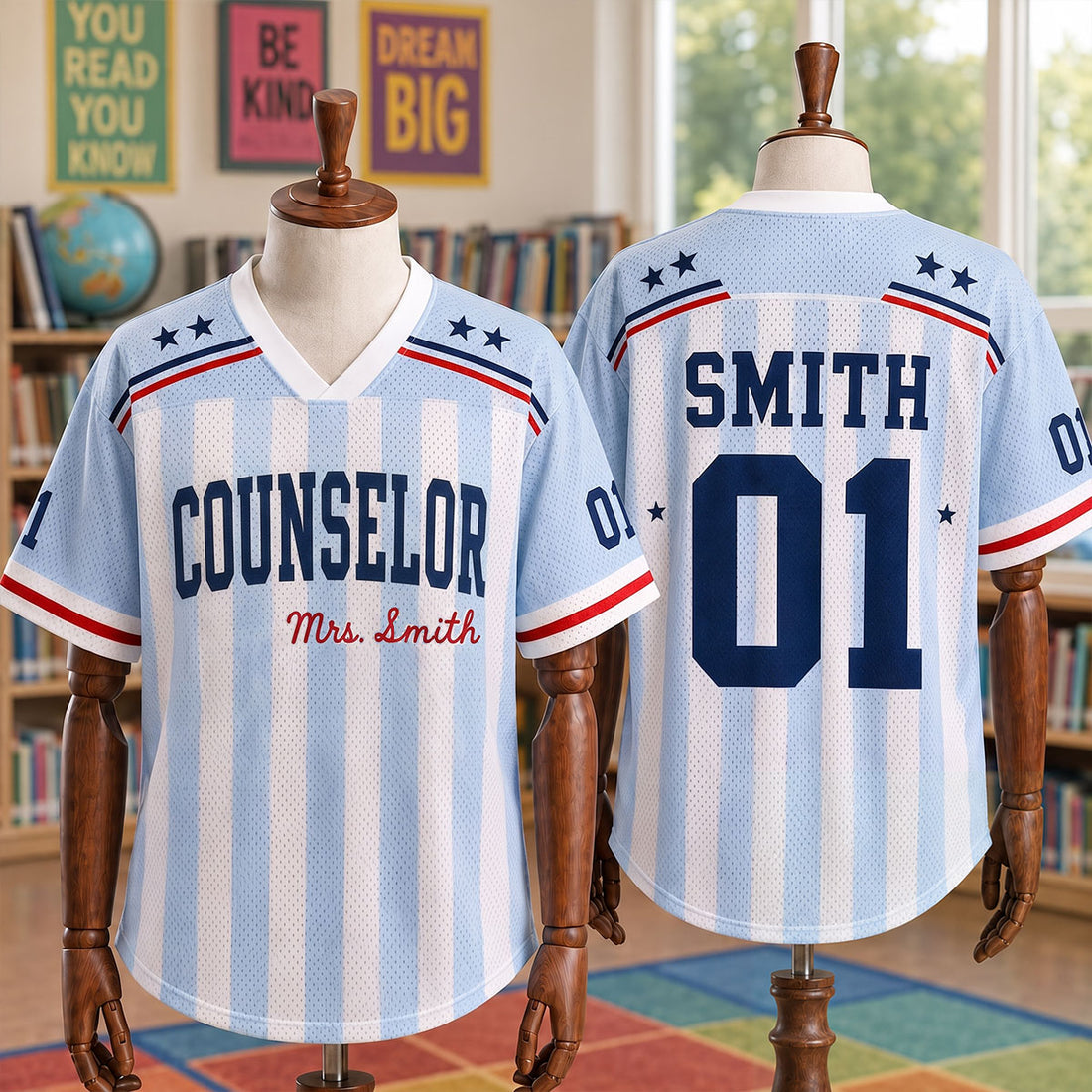 Custom Teacher Mesh Football Jersey, Personalized Title, Name & Number Shirt