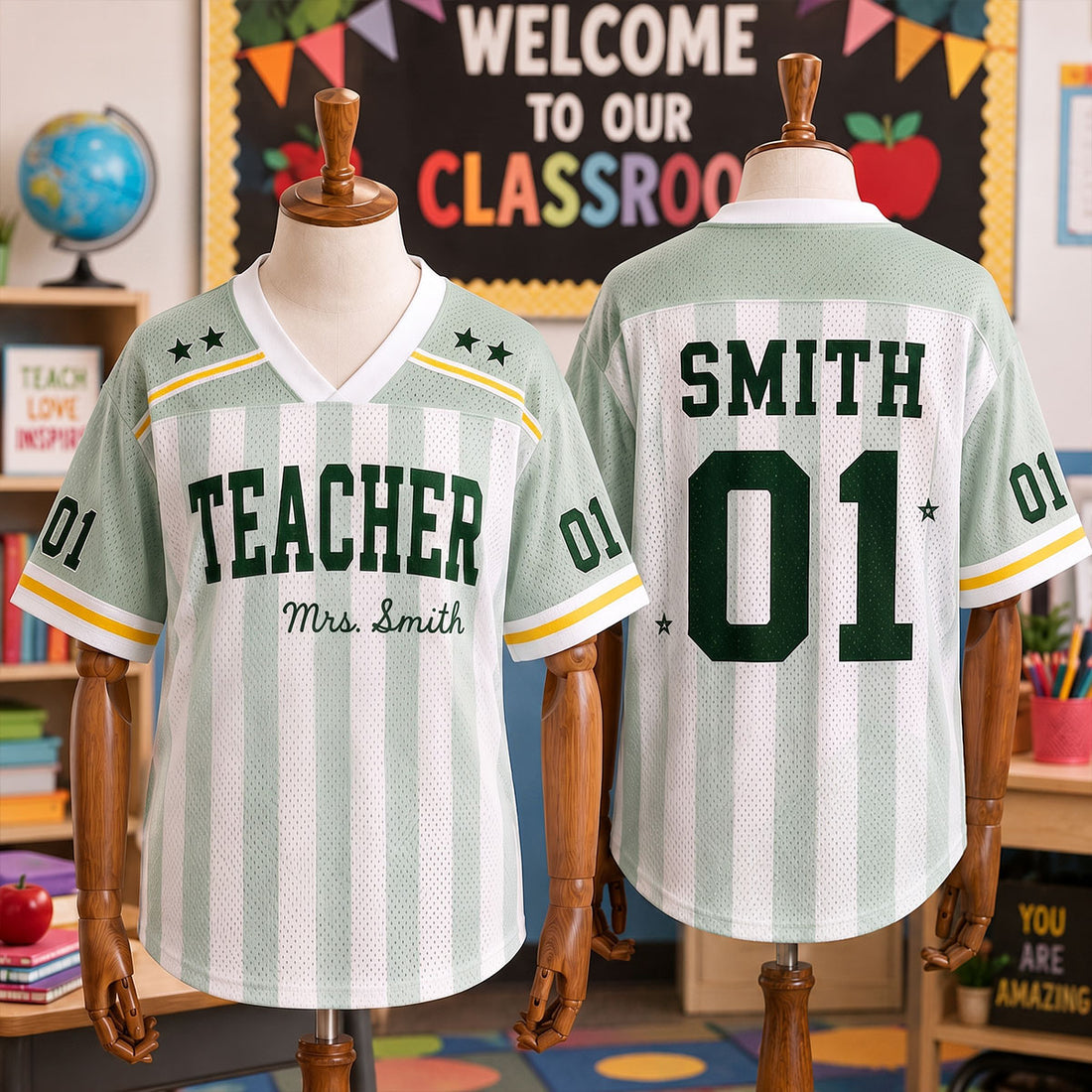 Custom Teacher Mesh Football Jersey, Personalized Title, Name & Number Shirt