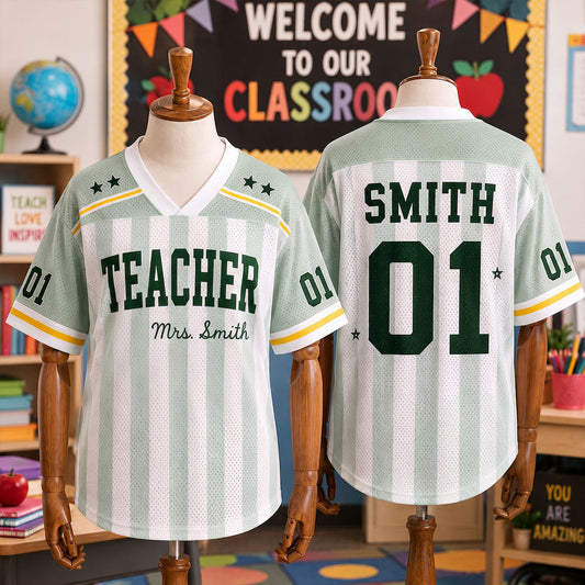 Custom Teacher Mesh Football Jersey, Personalized Title, Name & Number Shirt