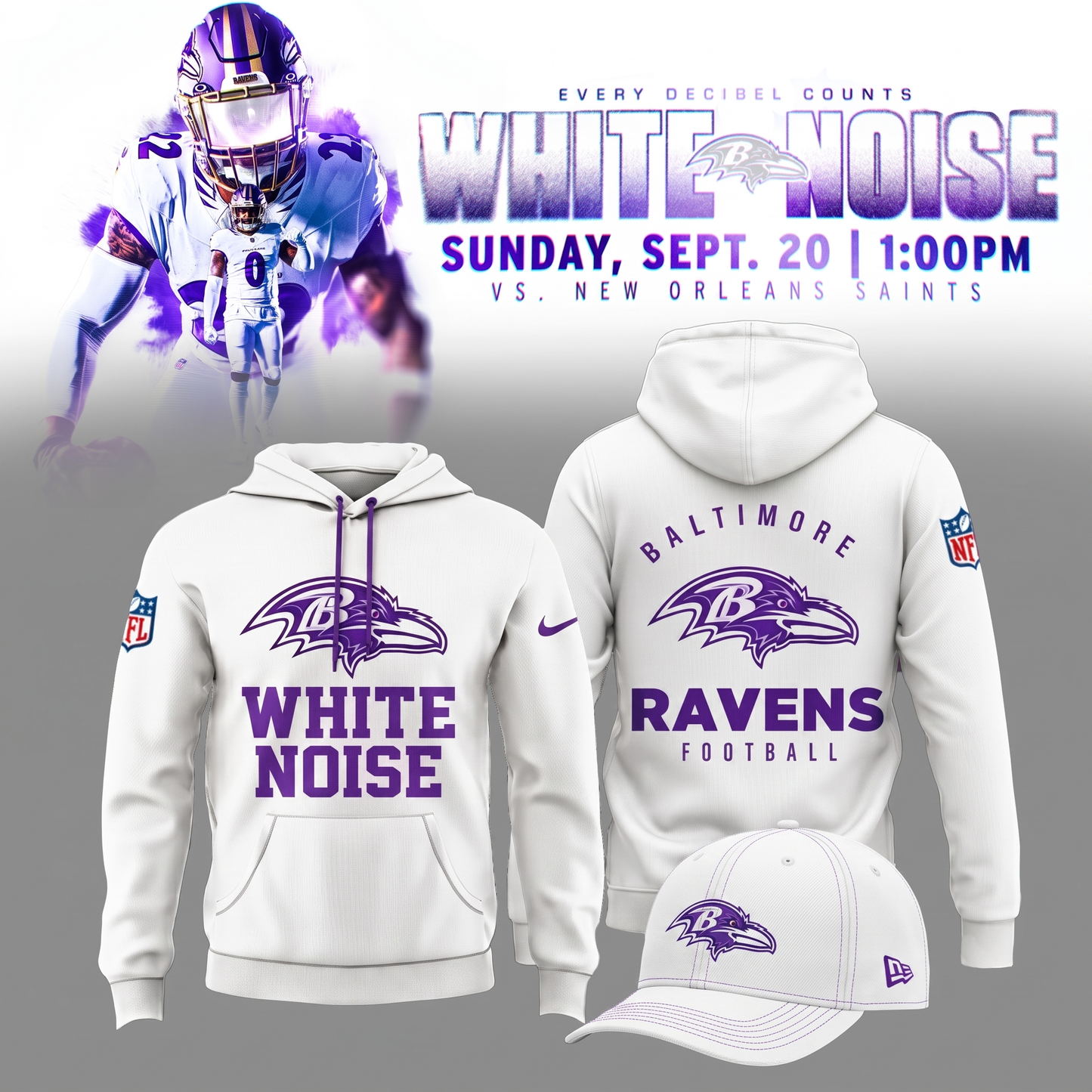 2026 Baltimore Ravens - White Noise Limited Edition Hoodie