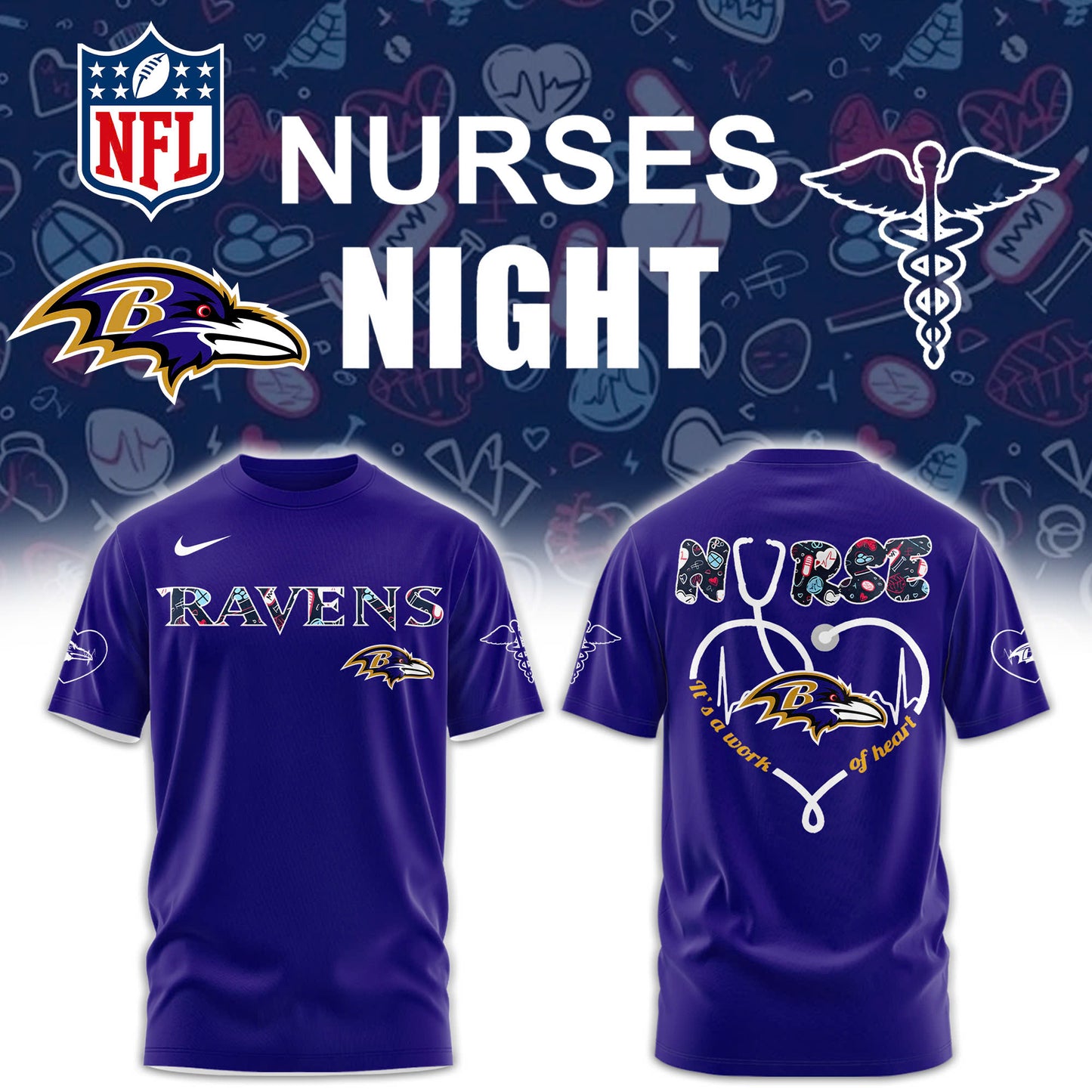 Baltimore Ravens NURSES NIGHT Combo Tshirt | Jogger | Cap