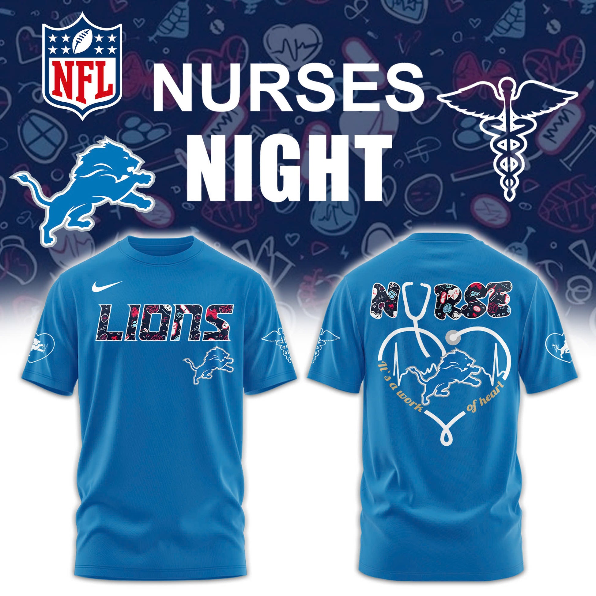 Detroit Lions NURSES NIGHT Combo Tshirt | Jogger | Cap