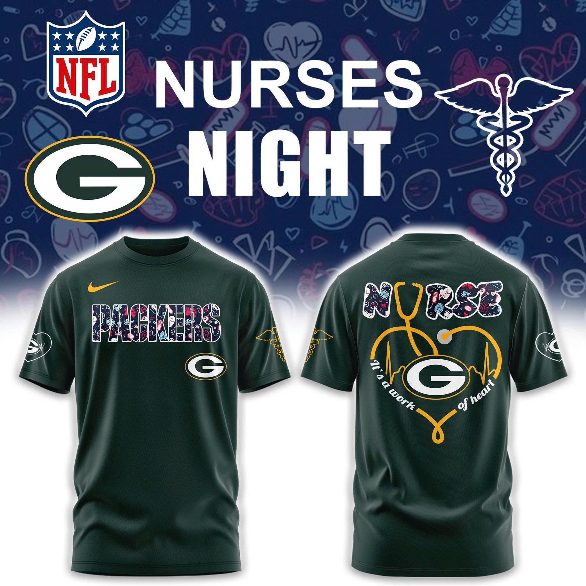 Green Bay Packers NURSES NIGHT Combo Tshirt | Jogger | Cap