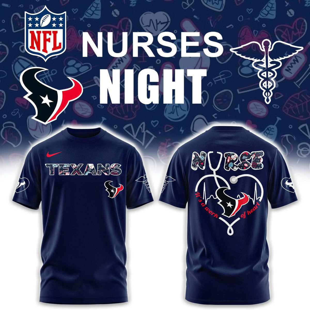 Houston Texans NURSES NIGHT Combo Tshirt | Jogger | Cap
