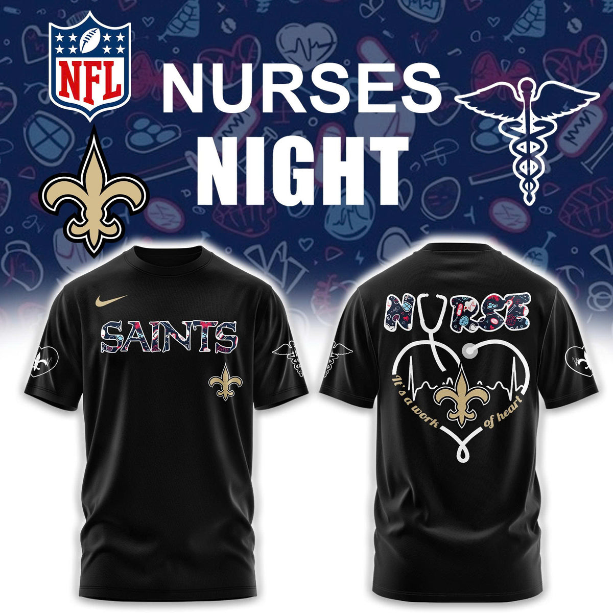 New Orleans Saints NURSES NIGHT Combo Tshirt | Jogger | Cap