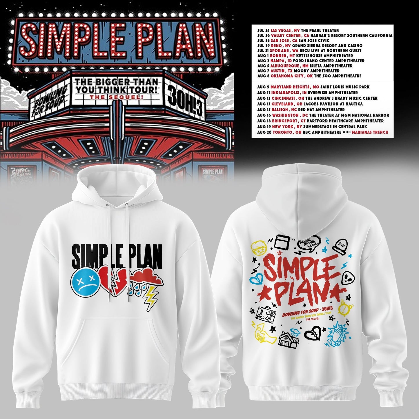 The Bigger Than You Think Tour Premium 3D Hoodie – Doodle Icons Style (White)