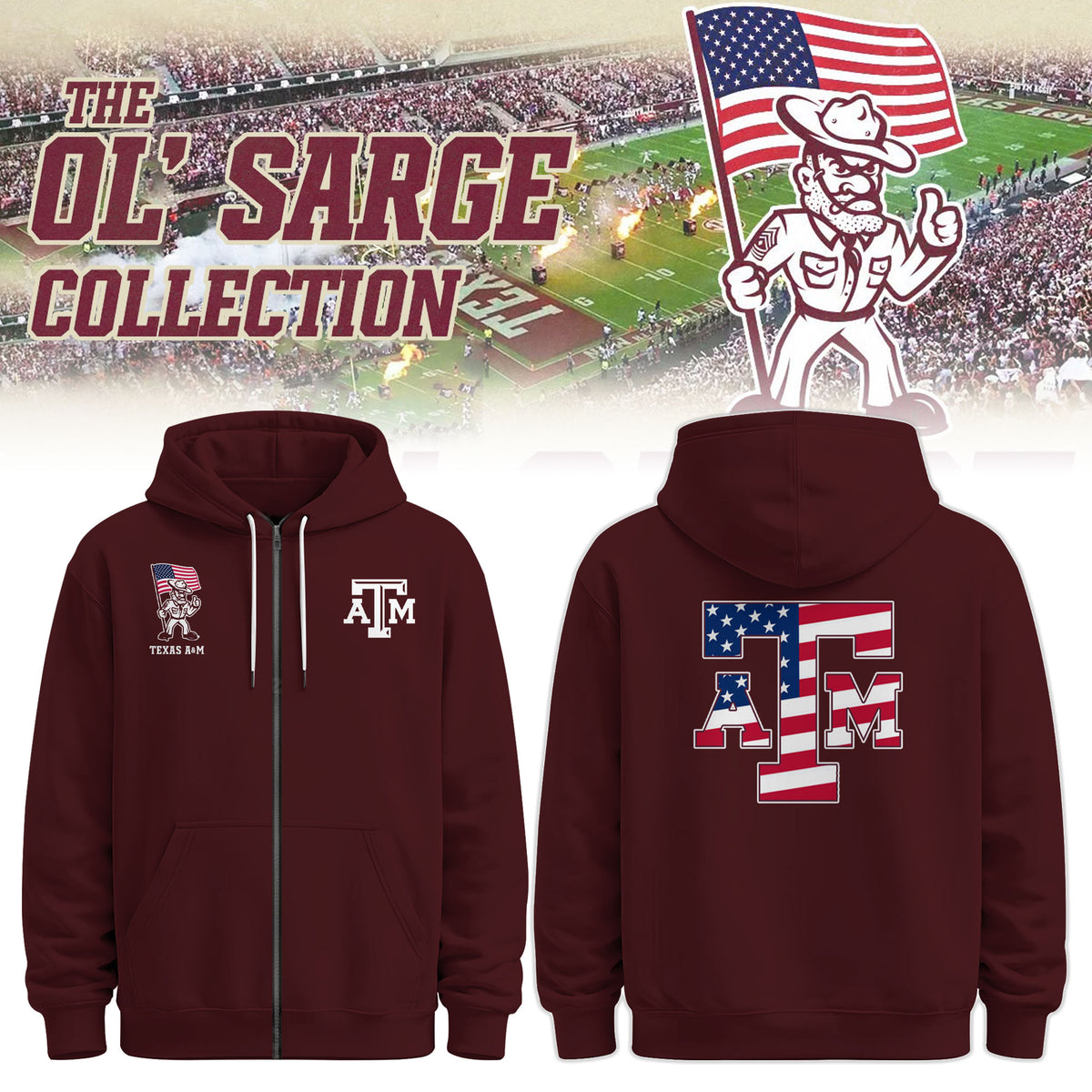Youth Ol' Sarge American Flag Zip Hoodie